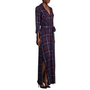 NWOT L’AGENCE CAMERON PLAID LONG MAXI SHIRTDRESS IN NAVY MULTI SIZE S $450